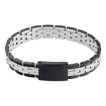Ανδρικό ατσάλινο βραχιόλι Tommy Hilfiger 2790503 σε ασημένιο με μαύρο χρώμα με πλέξη μπρασελέ.